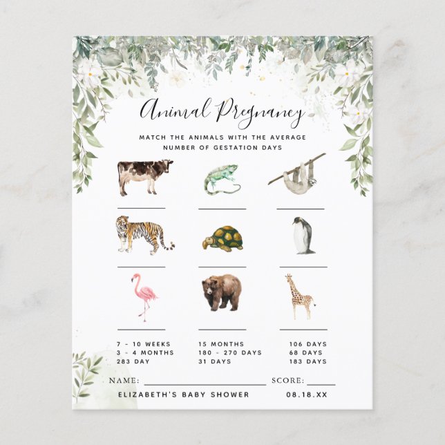 Animal Pregnancy | Baby Shower Game (Front)