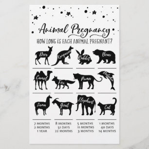 Animal Pregnancy with Answers Baby Shower Game