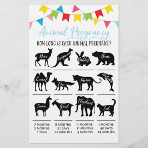 Animal Pregnancy with Answers Baby Shower Game