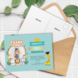 Animal Preschool Photo Graduation Thank You Postcard
