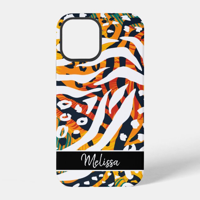 Animal Print Abstract Pattern Personalised Name iPhone Case (Back)
