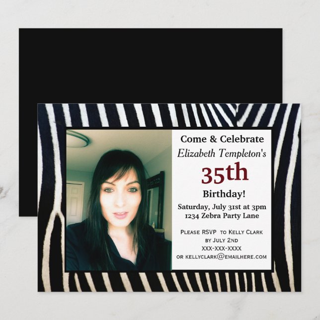 Animal Print Adult Birthday Photo Invitations (Front/Back)