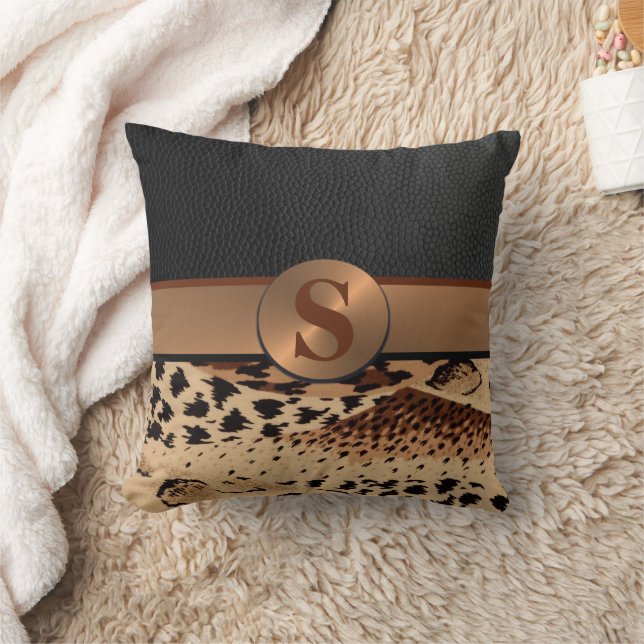Animal Print and Leather Monogrammed Cushion (Blanket)