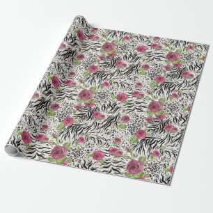 Animal Print and Roses Wrapping Paper