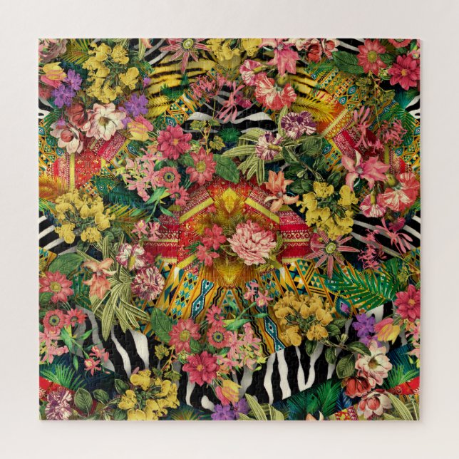 Animal Print and Tropical Floral Abstract Pattern Jigsaw Puzzle (Vertical)