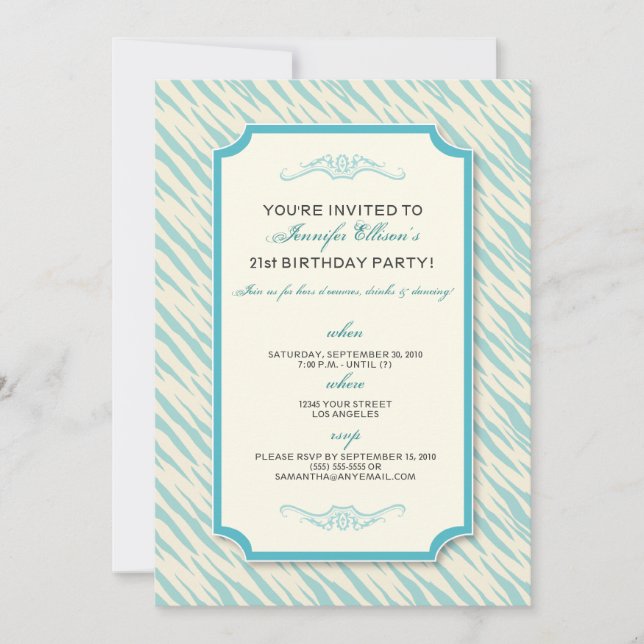 Animal Print Birthday Party Invitation (aqua) (Front)