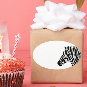 Animal Print Black and White Zebra Oval Sticker
