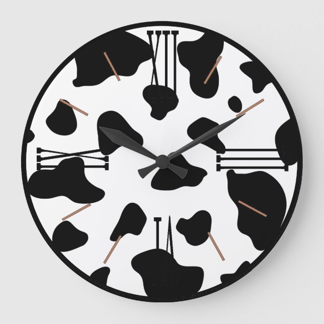 Animal Print Black White Cow Hide with Black Trim  Large Clock (Front)