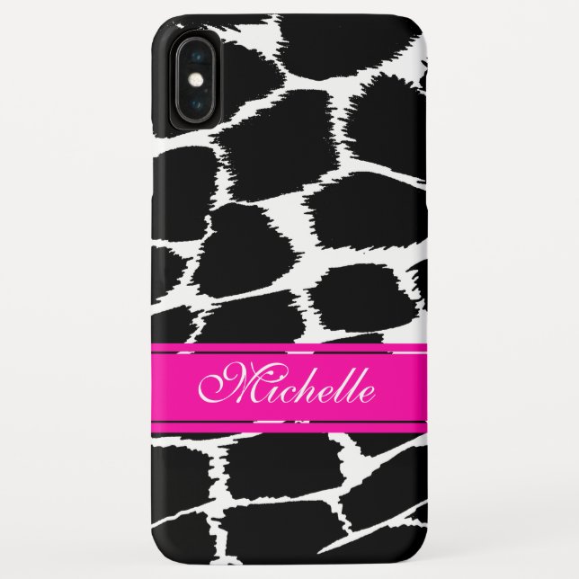 Animal print black, white & pink iphone case (Back)