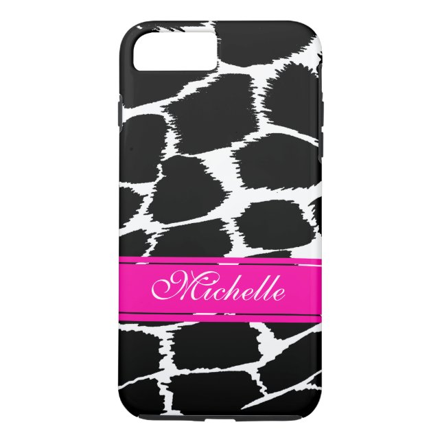 Animal print black, white & pink tough iphone case (Back)