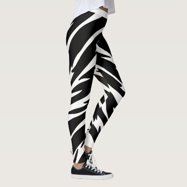 Animal Print Black White Tiger Stripes Pattern Leggings (Right)