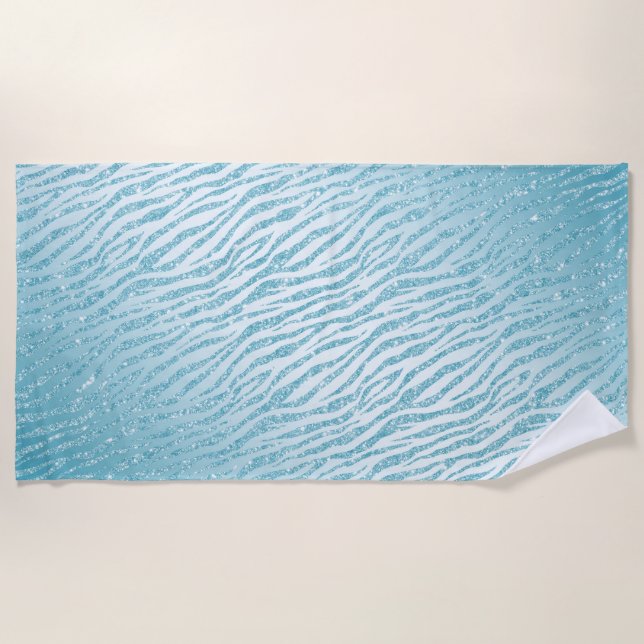 Animal Print Blue Glitter Glam Beach Towel (Front)