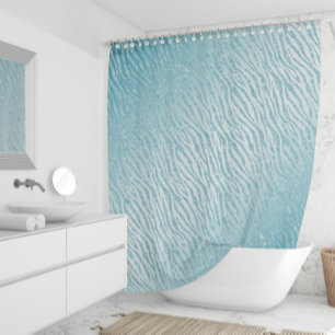 Animal Print Blue Glitter Glam Shower Curtain