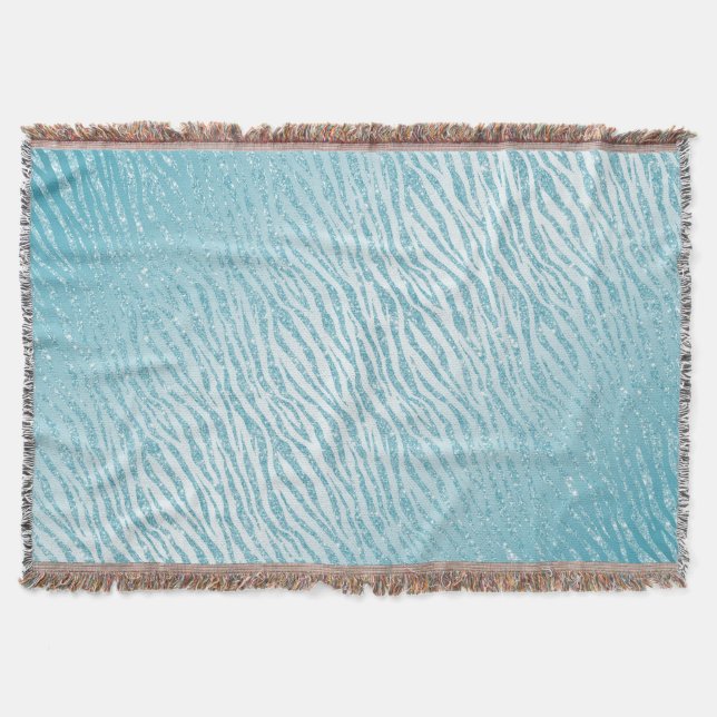 Animal Print Blue Glitter Glam Throw Blanket (Front)