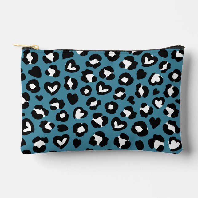 Animal Print, Blue Leopard, Cheetah Spots, Hearts Accessory Pouch (Front)