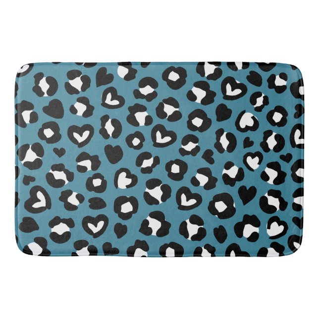 Animal Print, Blue Leopard, Cheetah Spots, Hearts Bath Mat (Front)