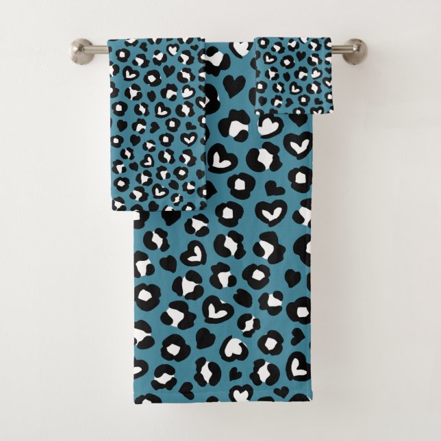 Animal Print, Blue Leopard, Cheetah Spots, Hearts Bath Towel Set (Insitu)