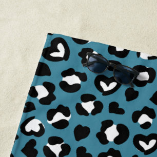 Animal Print, Blue Leopard, Cheetah Spots, Hearts Beach Towel