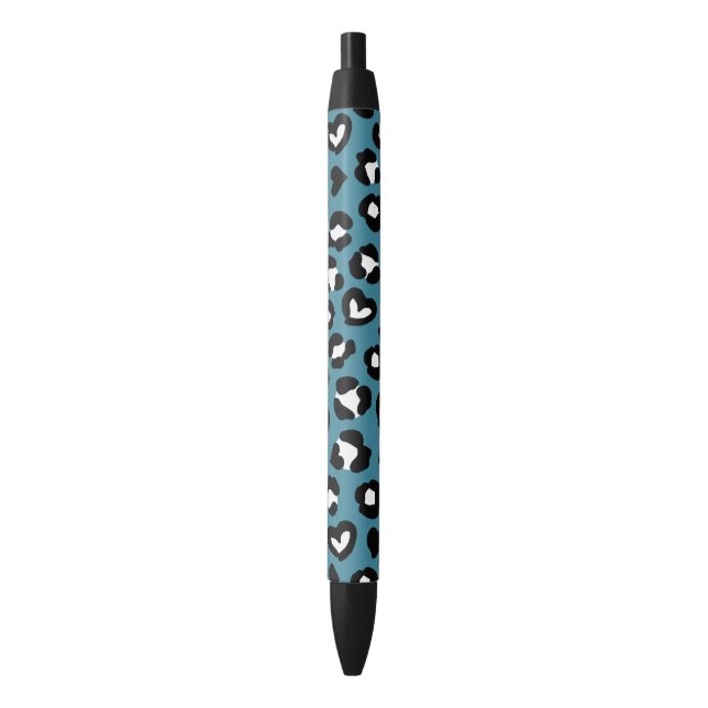 Animal Print, Blue Leopard, Cheetah Spots, Hearts Black Ink Pen (Front Vertical)