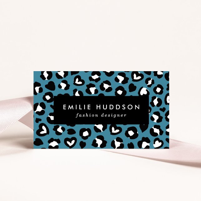 Animal Print, Blue Leopard, Cheetah Spots, Hearts Business Card (Creator Uploaded)