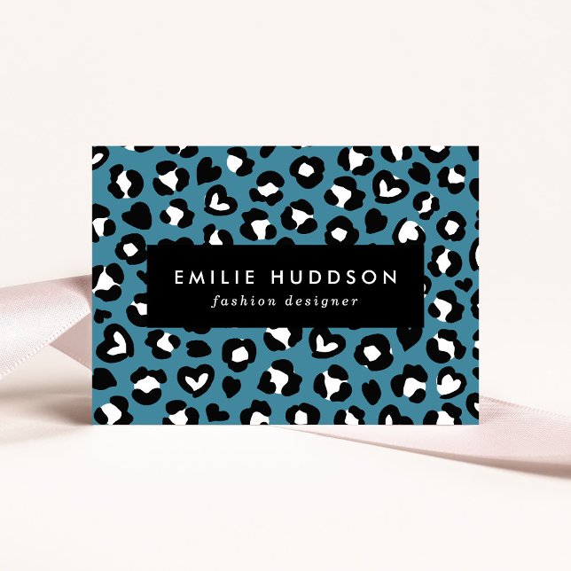 Animal Print, Blue Leopard, Cheetah Spots, Hearts Business Card (Creator Uploaded)