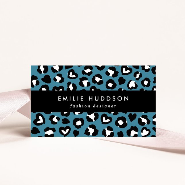 Animal Print, Blue Leopard, Cheetah Spots, Hearts Business Card (Creator Uploaded)