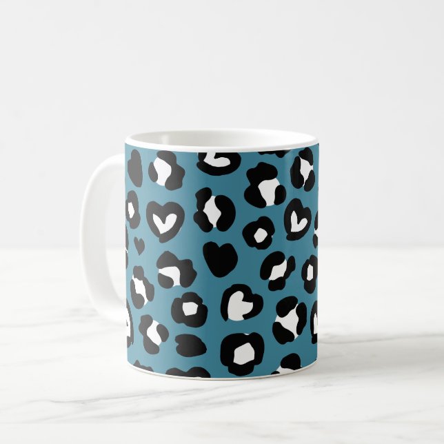 Animal Print, Blue Leopard, Cheetah Spots, Hearts Coffee Mug (Front Left)