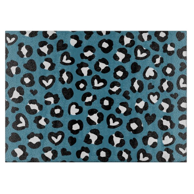 Animal Print, Blue Leopard, Cheetah Spots, Hearts Cutting Board (Front)