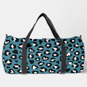 Animal Print, Blue Leopard, Cheetah Spots, Hearts Duffle Bag