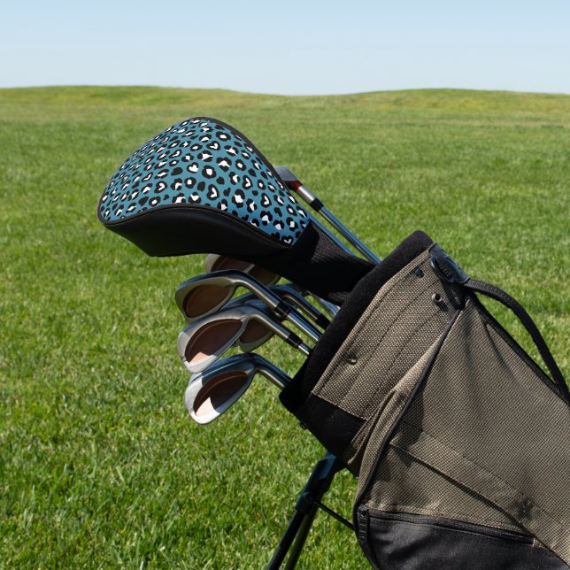 Animal Print, Blue Leopard, Cheetah Spots, Hearts Golf Head Cover (In Situ)