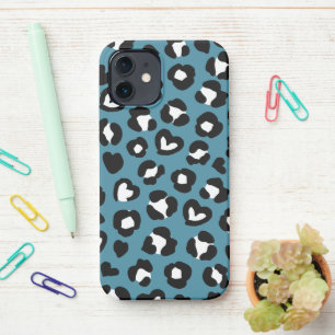 Animal Print, Blue Leopard, Cheetah Spots, Hearts iPhone 12 Case
