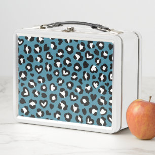 Animal Print, Blue Leopard, Cheetah Spots, Hearts Metal Lunch Box