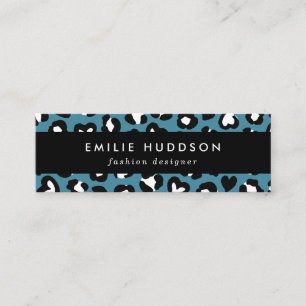 Animal Print, Blue Leopard, Cheetah Spots, Hearts Mini Business Card