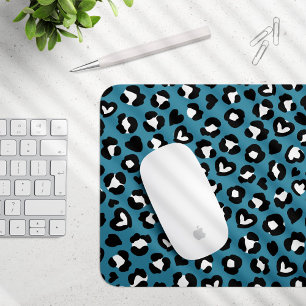 Animal Print, Blue Leopard, Cheetah Spots, Hearts Mouse Mat