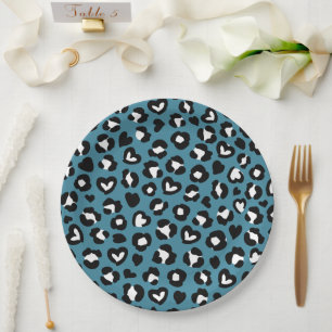 Animal Print, Blue Leopard, Cheetah Spots, Hearts Paper Plate