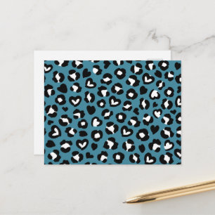 Animal Print, Blue Leopard, Cheetah Spots, Hearts Postcard