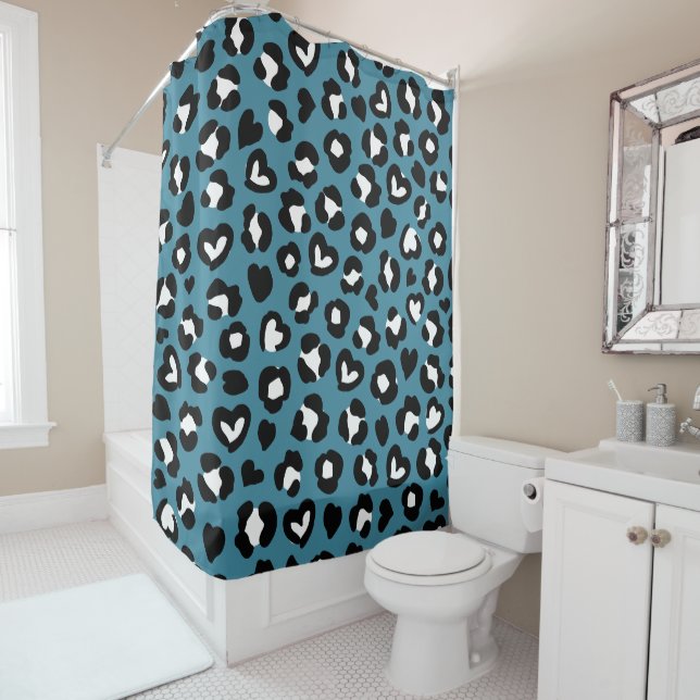 Animal Print, Blue Leopard, Cheetah Spots, Hearts Shower Curtain (In Situ)