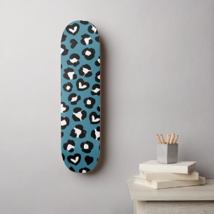 Animal Print, Blue Leopard, Cheetah Spots, Hearts Skateboard