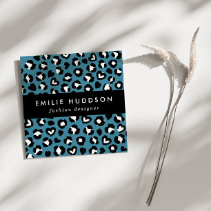 Animal Print, Blue Leopard, Cheetah Spots, Hearts Square Business Card