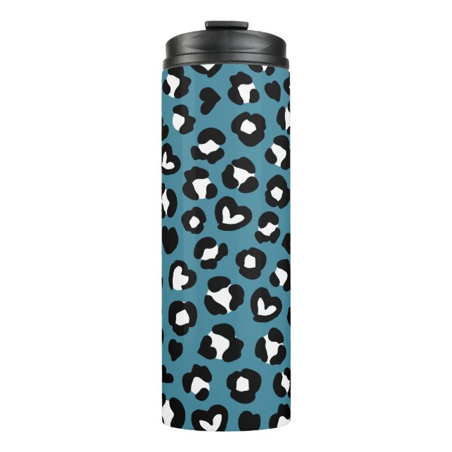 Animal Print, Blue Leopard, Cheetah Spots, Hearts Thermal Tumbler (Front)