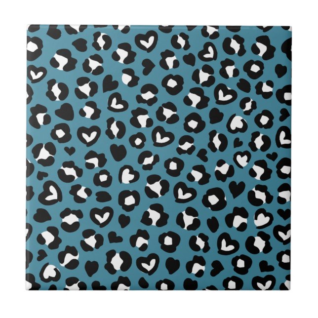 Animal Print, Blue Leopard, Cheetah Spots, Hearts Tile (Front)