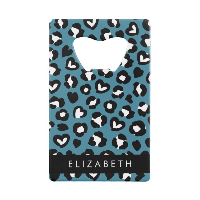Animal Print, Blue Leopard, Hearts, Your Name (Front)