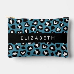 Animal Print, Blue Leopard, Hearts, Your Name Accessory Pouch