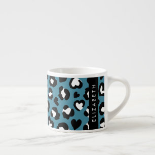 Animal Print, Blue Leopard, Hearts, Your Name Espresso Cup