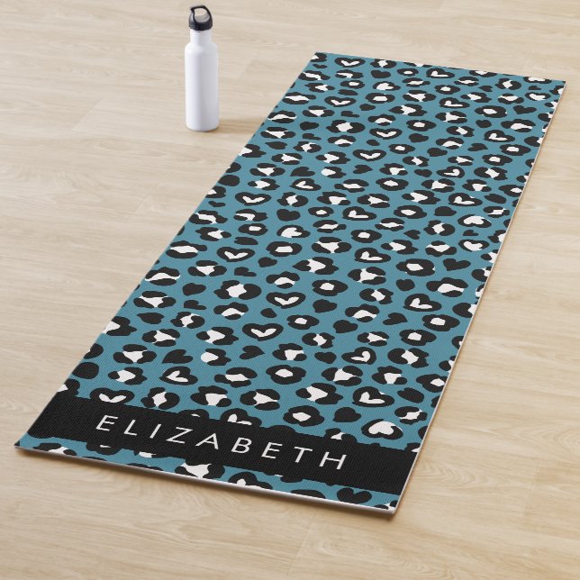 Animal Print, Blue Leopard, Hearts, Your Name Yoga Mat (In Situ)