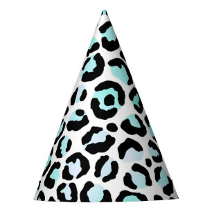 Animal Print Blue Spots Turquoise Pink Faux Black Party Hat