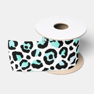 Animal Print Blue Spots Turquoise Pink Faux Black Satin Ribbon