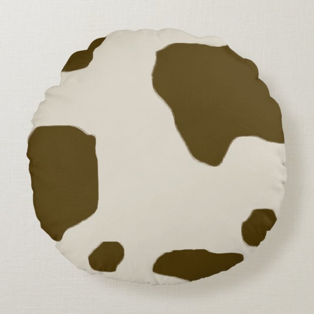 Animal Print Brown Cow Spots Round Cushion (Front)