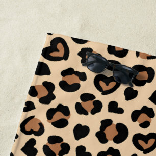 Animal Print, Brown Leopard, Cheetah Spots, Hearts Beach Towel