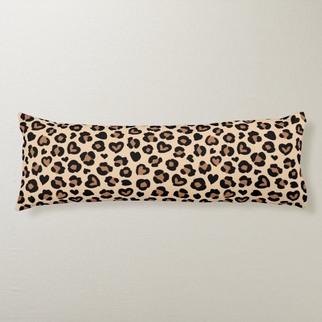 Animal Print, Brown Leopard, Cheetah Spots, Hearts Body Cushion (Front)